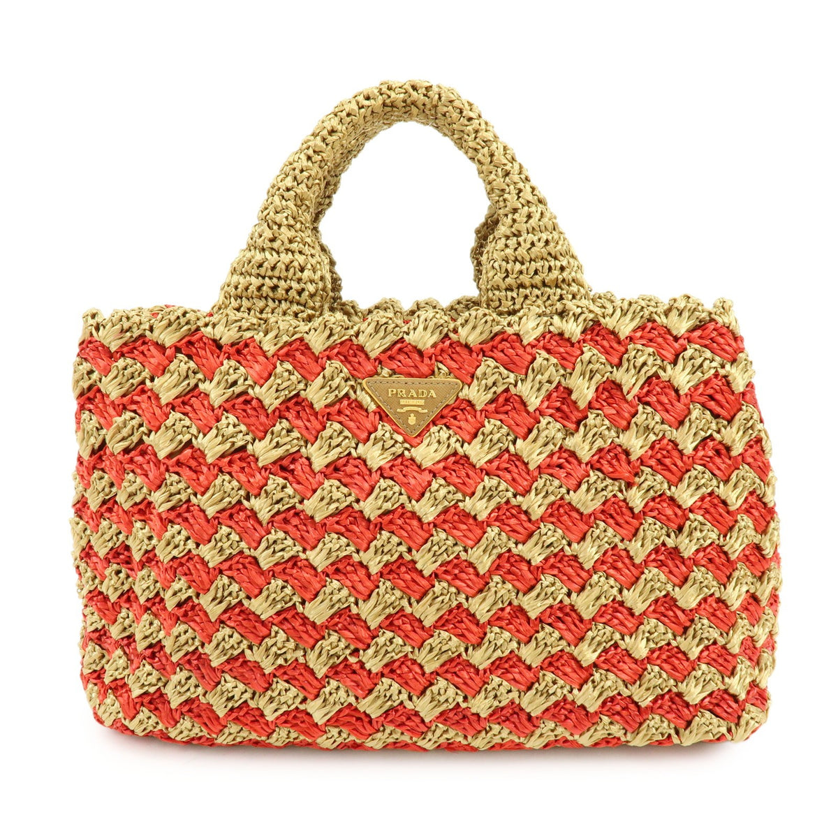 Prada Canapa Raffia Crochet Red Wicker Tote Bag Bag (Pre-Owned)