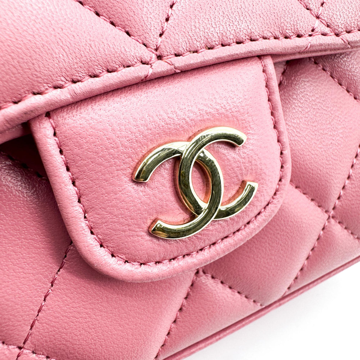 Chanel Square Classic Flap Top Handle Clutch With Chain Quilted Lambskin Pink Leather Clutche & Pouche Bag (Pre-Owned)