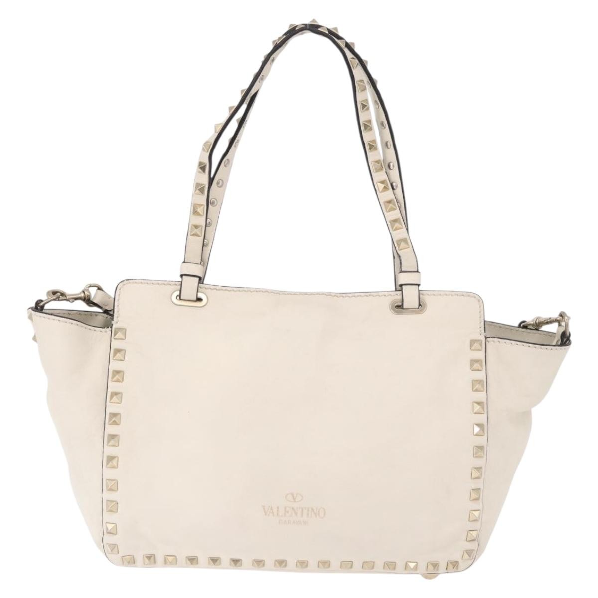 Valentino Garavani Rockstud Tote Soft Leather White Leather Tote Bag Bag (Pre-Owned)