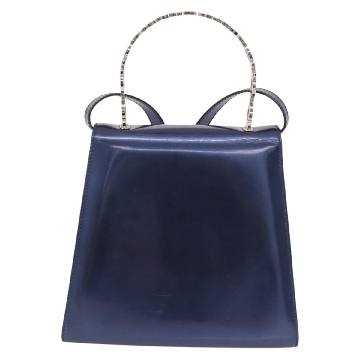 Salvatore Ferragamo Gancini Envelope Top Handle Leather Navy Patent_Leather Handbag (Pre-Owned)