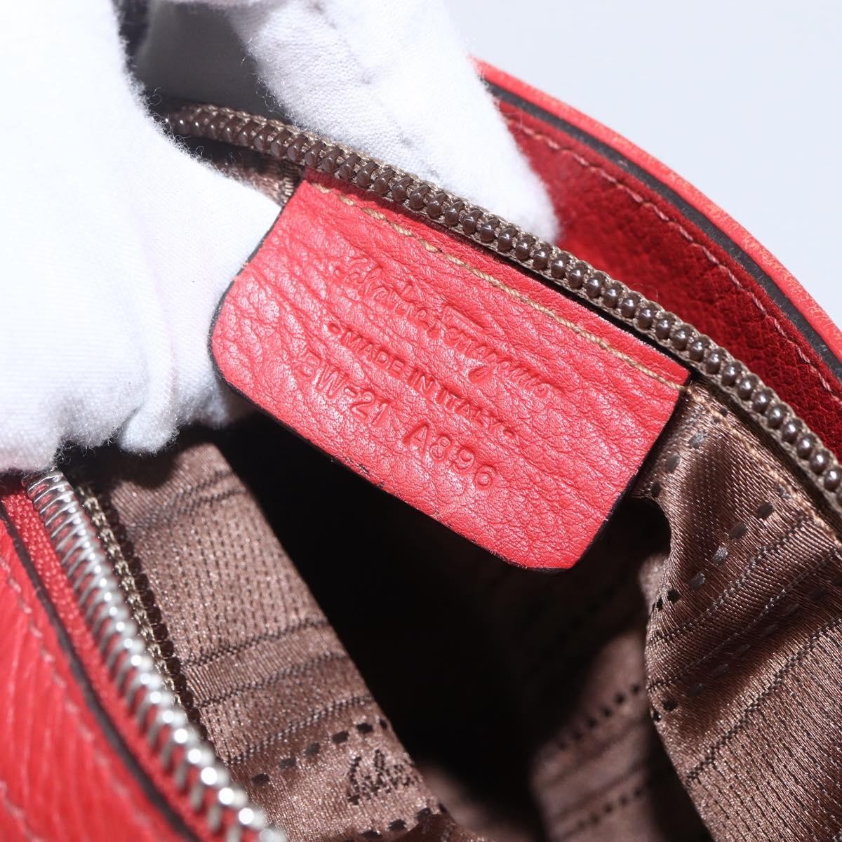 Salvatore Ferragamo Sofia Satchel Grainy Leather Red Leather Handbag (Pre-Owned)
