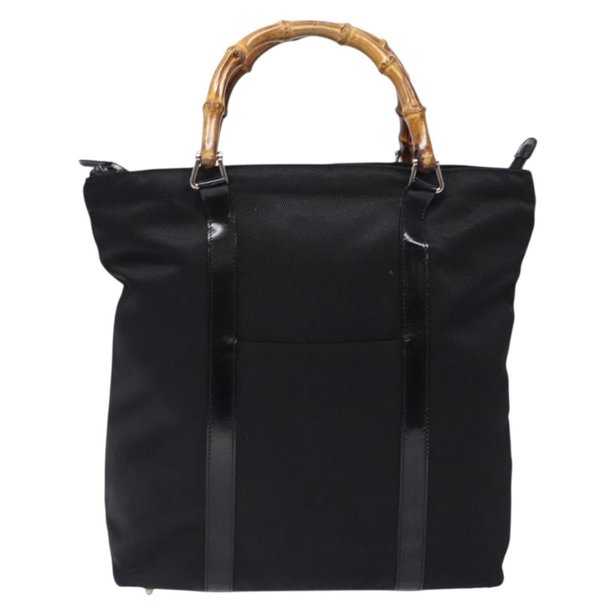 Gucci Vintage Bamboo Handle Tote Nylon Black Nylon Tote Bag Bag (Pre-Owned)