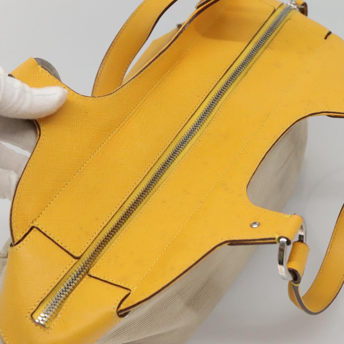 Salvatore Ferragamo Gancini Canvas And Leather Yellow Canvas Handbag (Pre-Owned)