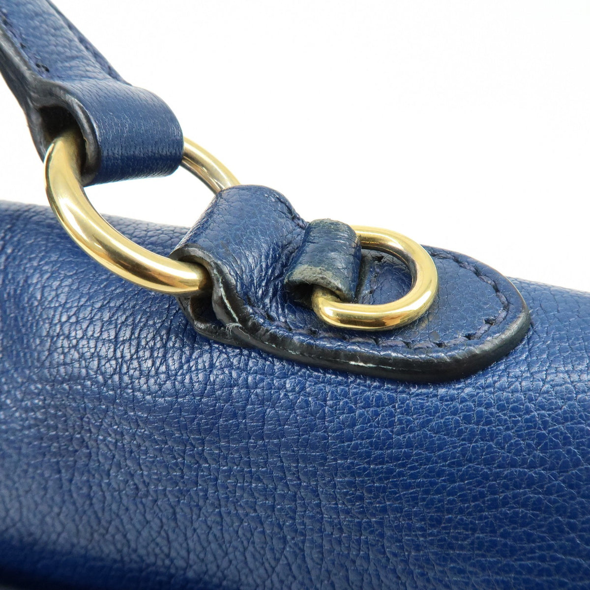 Miu Miu Madras Top Handle Leather Blue Leather Handbag (Pre-Owned)