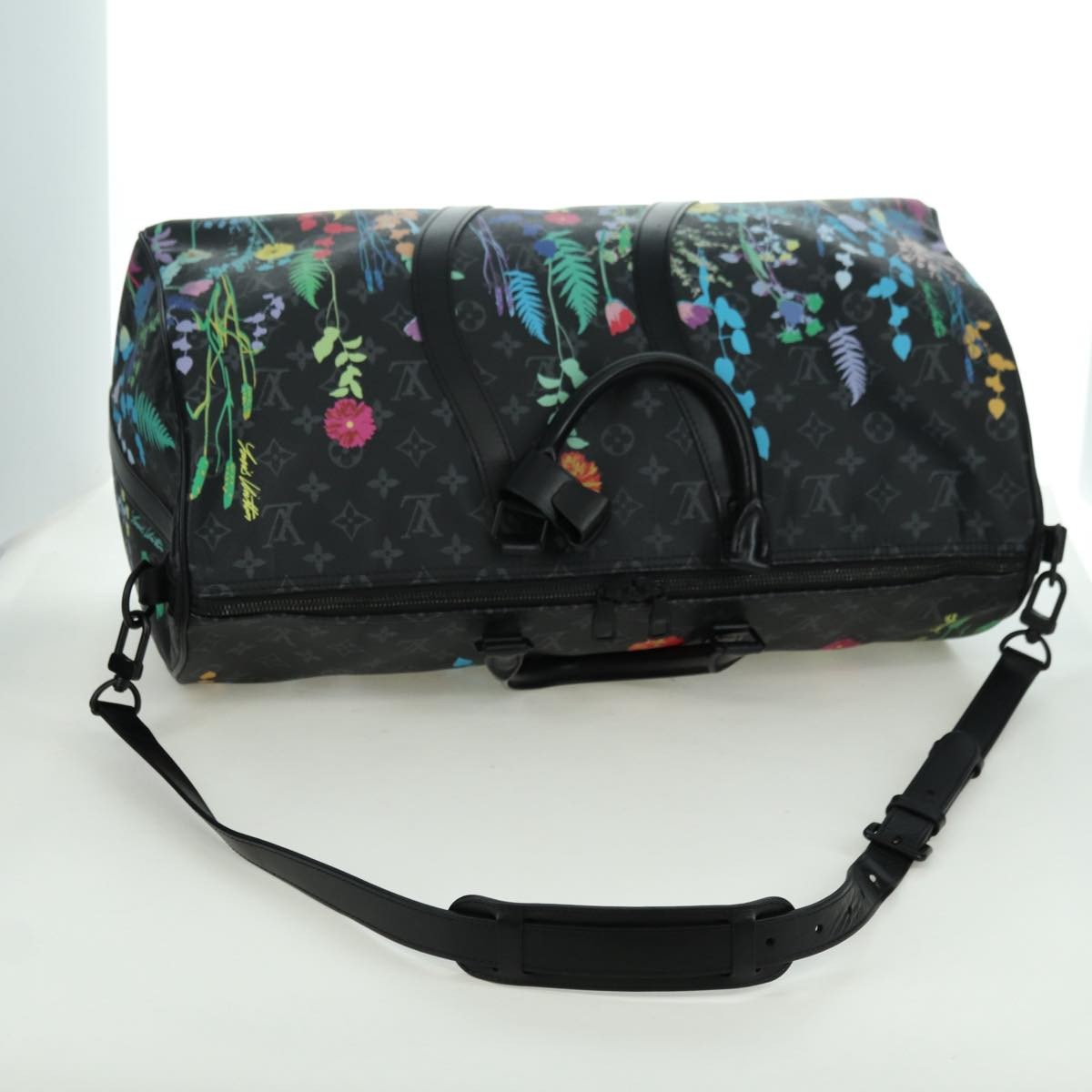 Louis Vuitton Keepall Bandouliere Limited Edition Foliage Monogram Eclipse Black Canvas Travel Bag Bag (Pre-Owned)