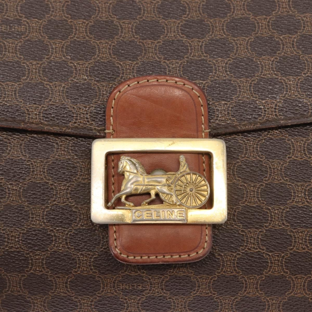 Celine Vintage Horse Carriage Macadam Canvas Brown Pvc Shoulder Bag Bag (Pre-Owned)