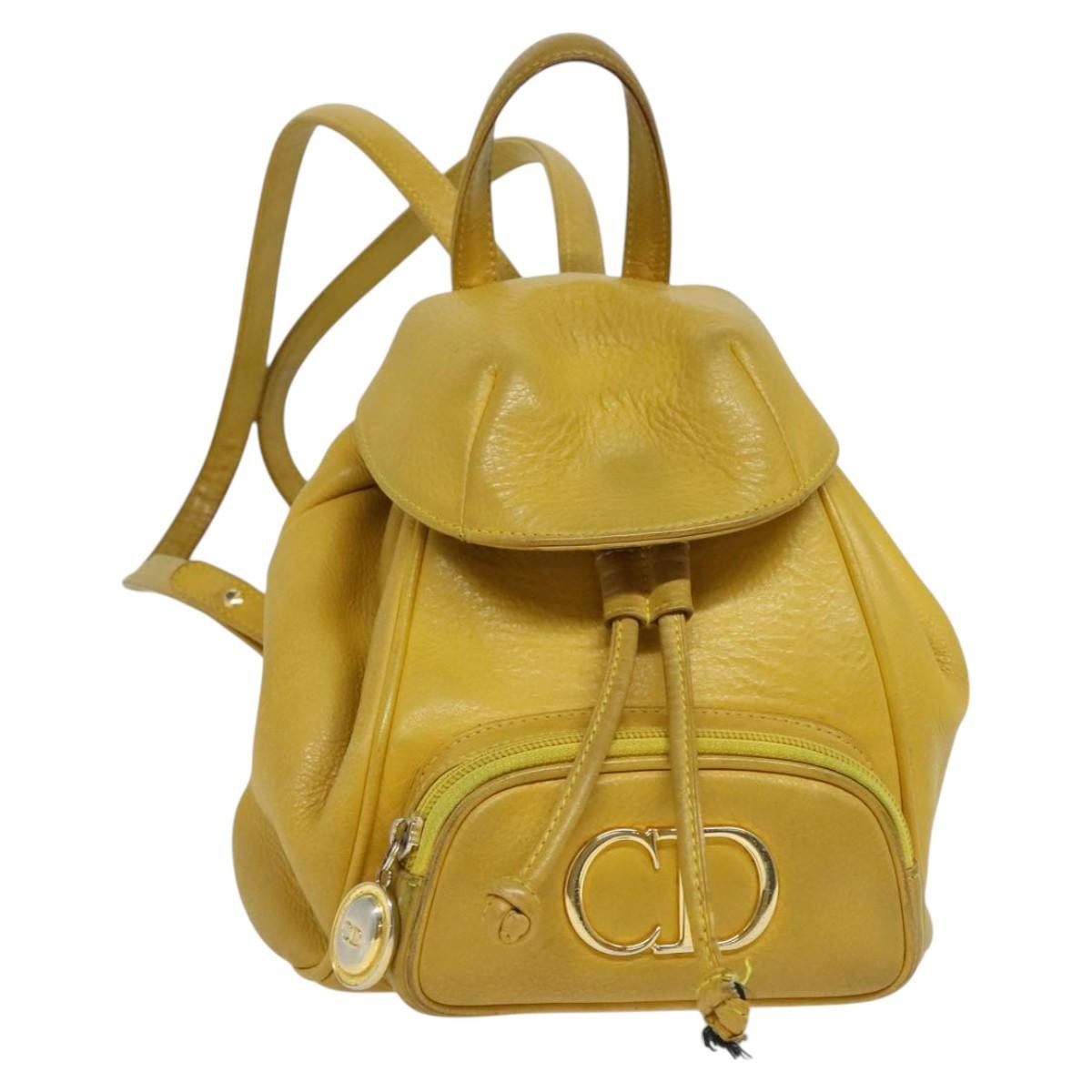 Christian Dior Vintage Flap Leather Yellow Leather Backpack Bag (Pre-Owned)