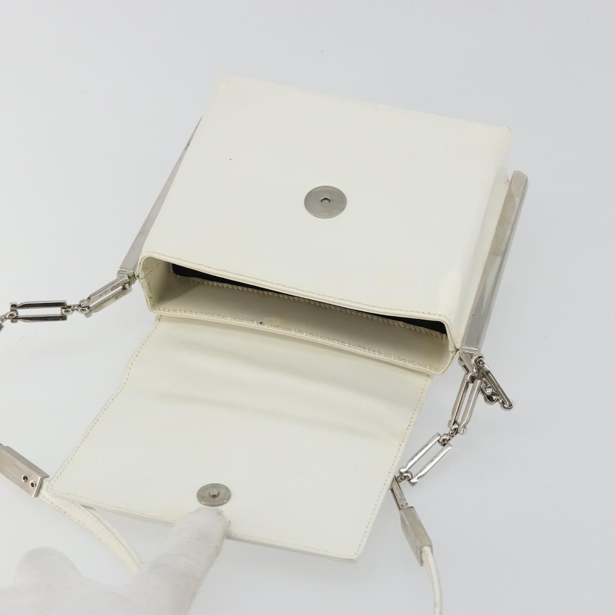 Salvatore Ferragamo Vintage Chain Patent Leather White Patent_Leather Shoulder Bag Bag (Pre-Owned)