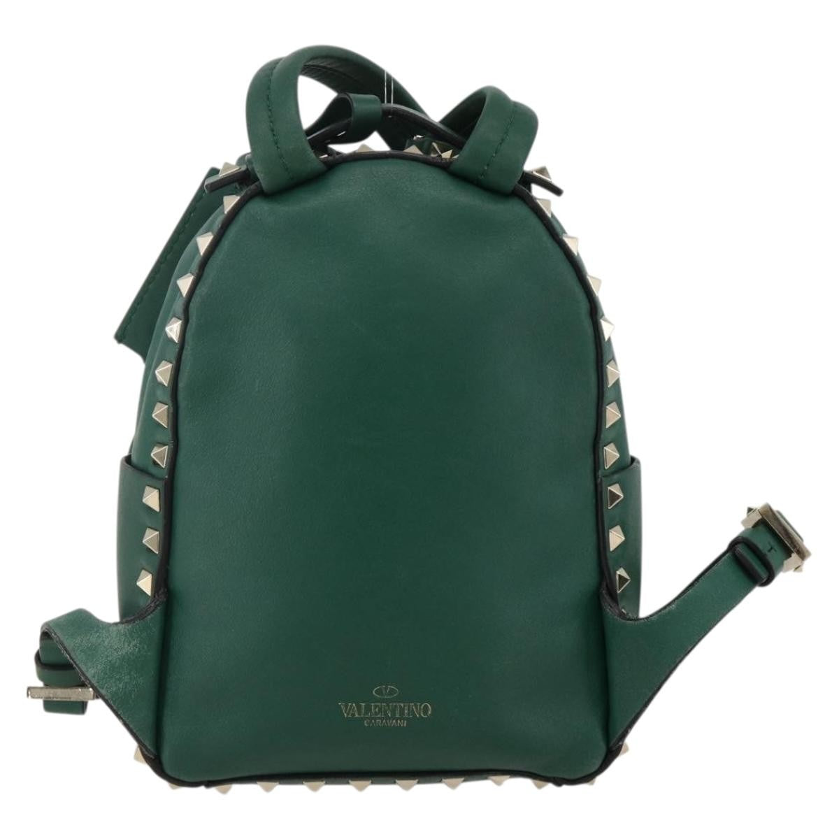 Valentino Garavani Rockstud Leather Green Leather Backpack Bag (Pre-Owned)