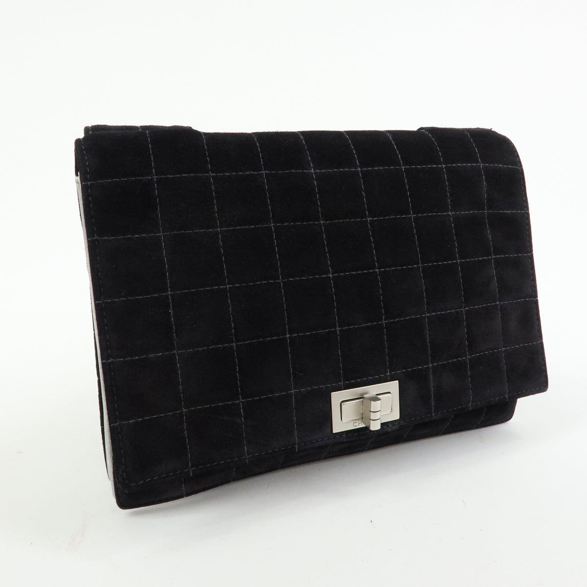 Chanel Chocolate Bar Mademoiselle Flap Quilted Leather Black Suede Handbag (Pre-Owned)