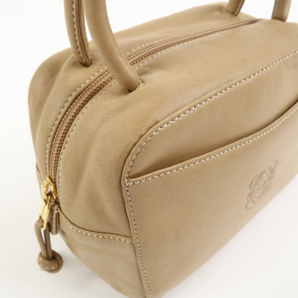 Loewe Vintage Anagram Leather Beige Leather Handbag (Pre-Owned)