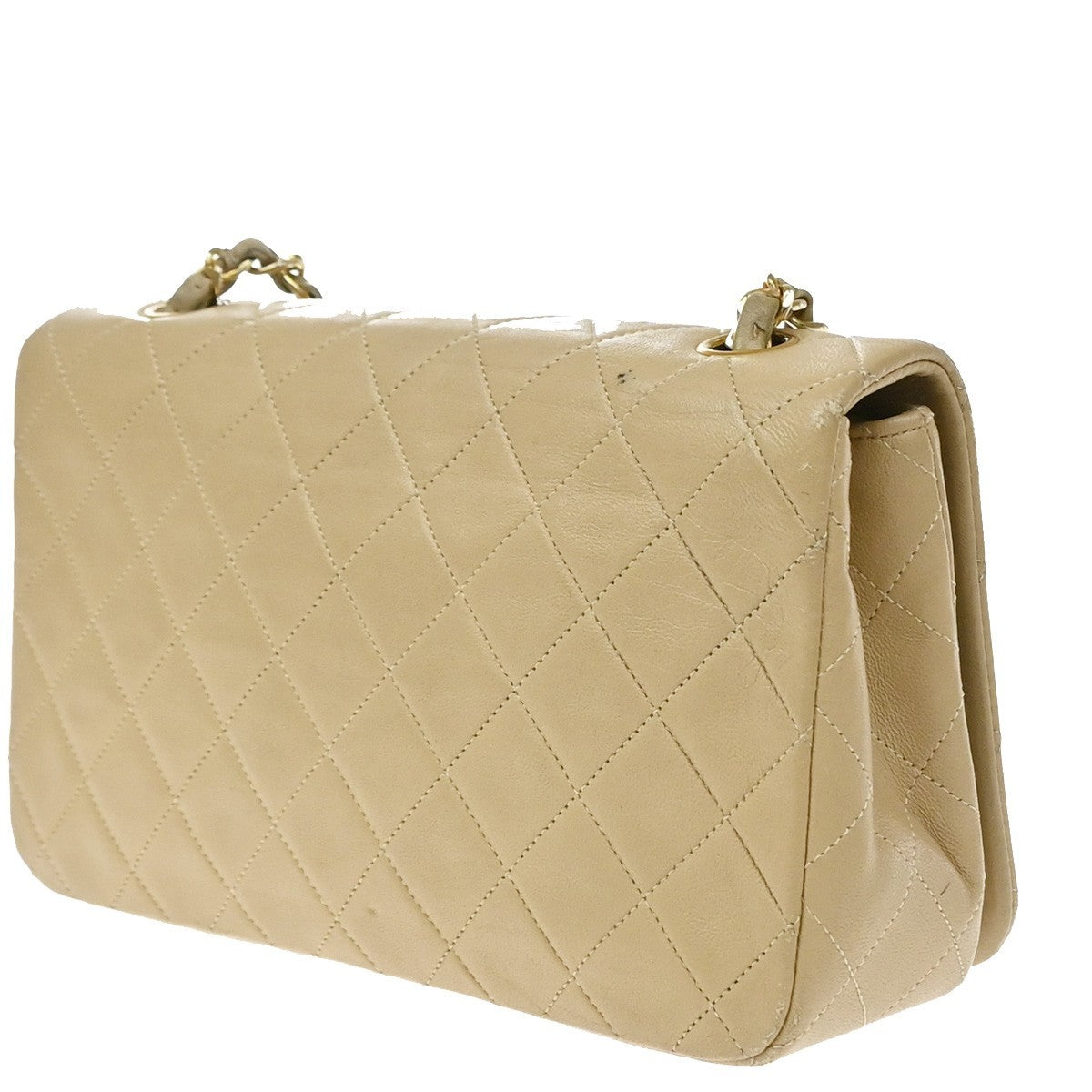 Chanel Vintage Full Flap Quilted Lambskin Beige Leather Shoulder Bag Bag (Pre-Owned)