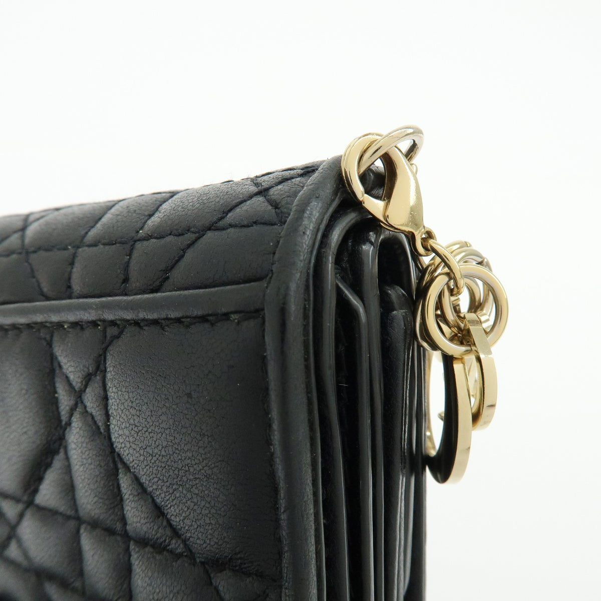 Christian Dior Lady Dior Lotus Cannage Quilt Lambskin Black Leather Wallets Accessory (Pre-Owned)