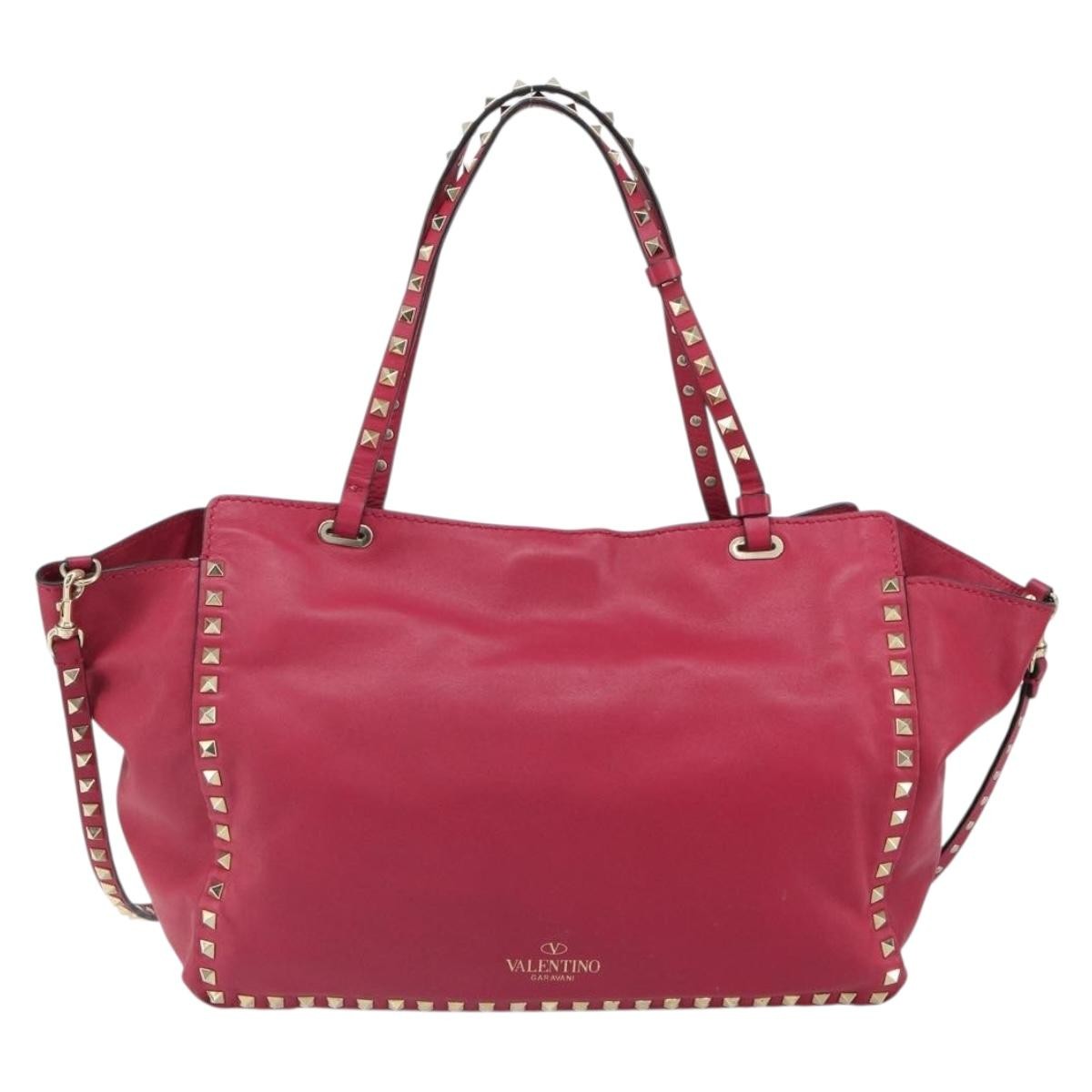 Valentino Garavani Rockstud Tote Soft Leather Pink Leather Tote Bag Bag (Pre-Owned)