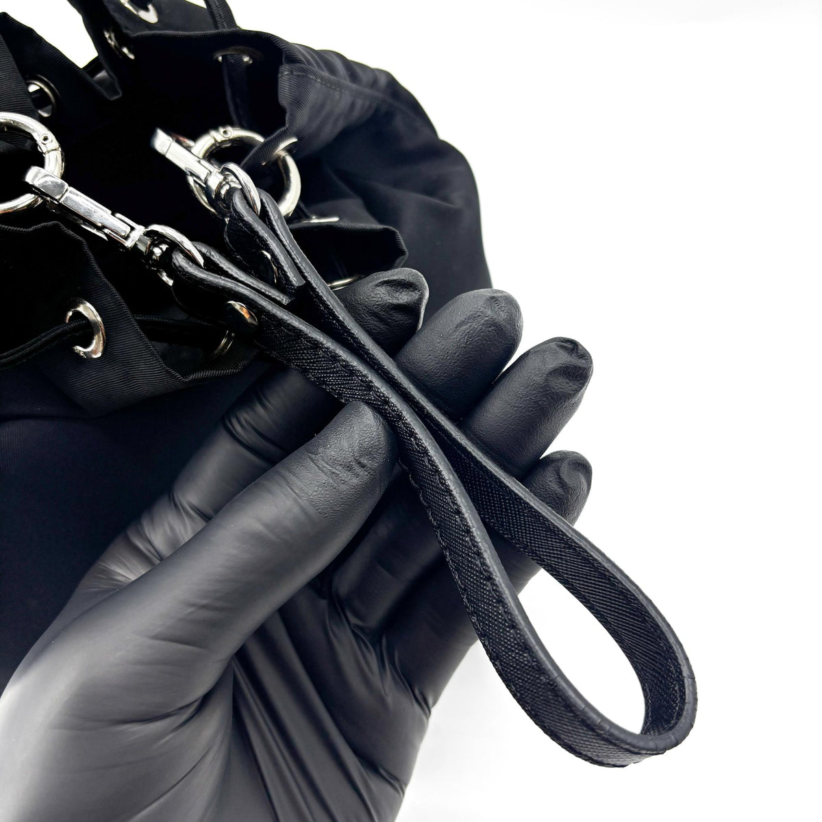 Prada Vela Drawstring Bucket Tessuto Black Nylon Clutche & Pouche Bag (Pre-Owned)