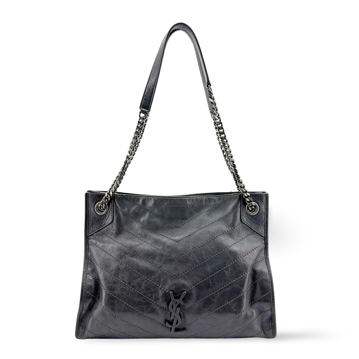 Saint Laurent Niki Shopping Matelasse Chevron Leather Gray Leather Tote Bag Bag (Pre-Owned)