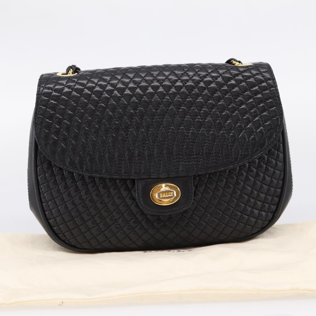 Bally Vintage Chain Quilted Leather Black Leather Shoulder Bag Bag (Pre-Owned)