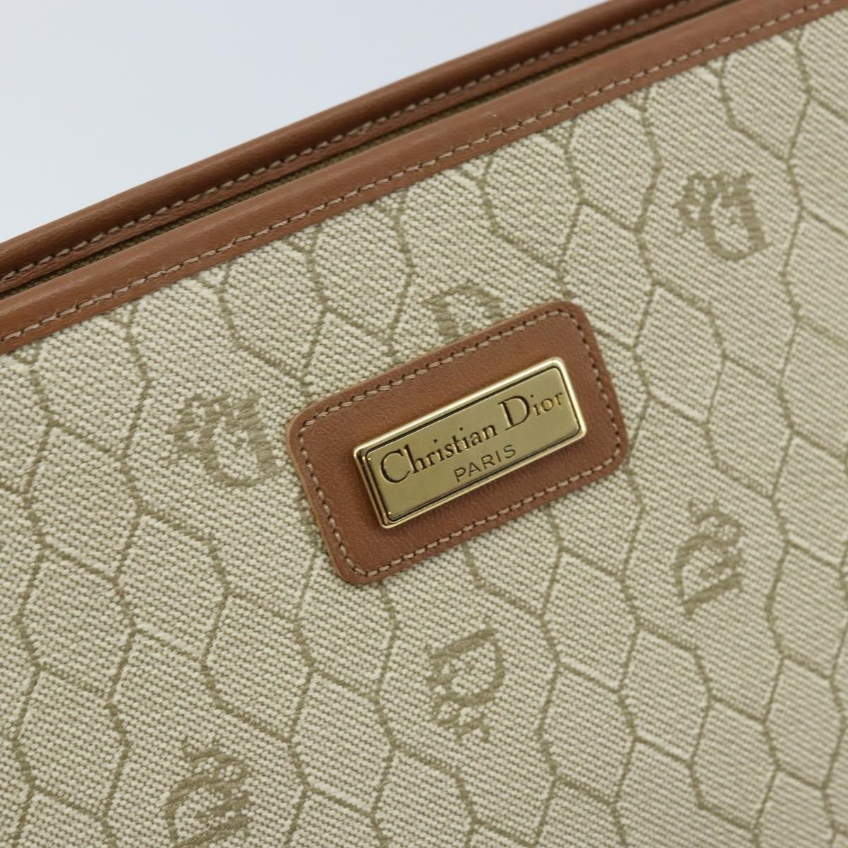 Christian Dior Vintage Honeycomb Zip Canvas And Leather Beige Canvas Clutche & Pouche Bag (Pre-Owned)