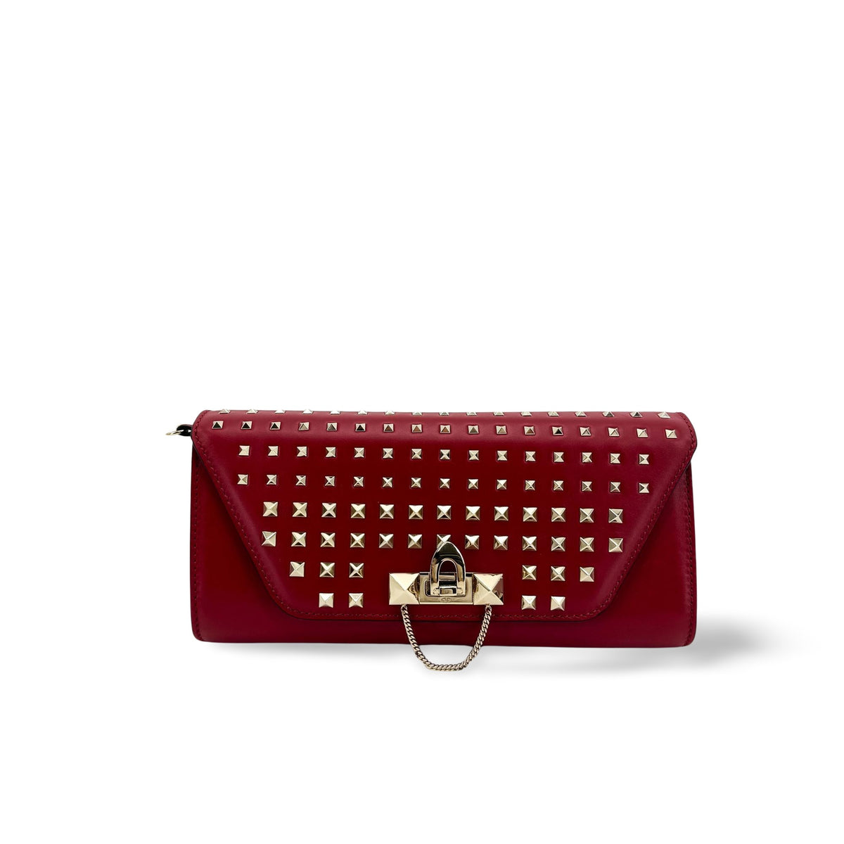Valentino Garavani Demilune Clutch Studded Leather Red Leather Clutche & Pouche Bag (Pre-Owned)