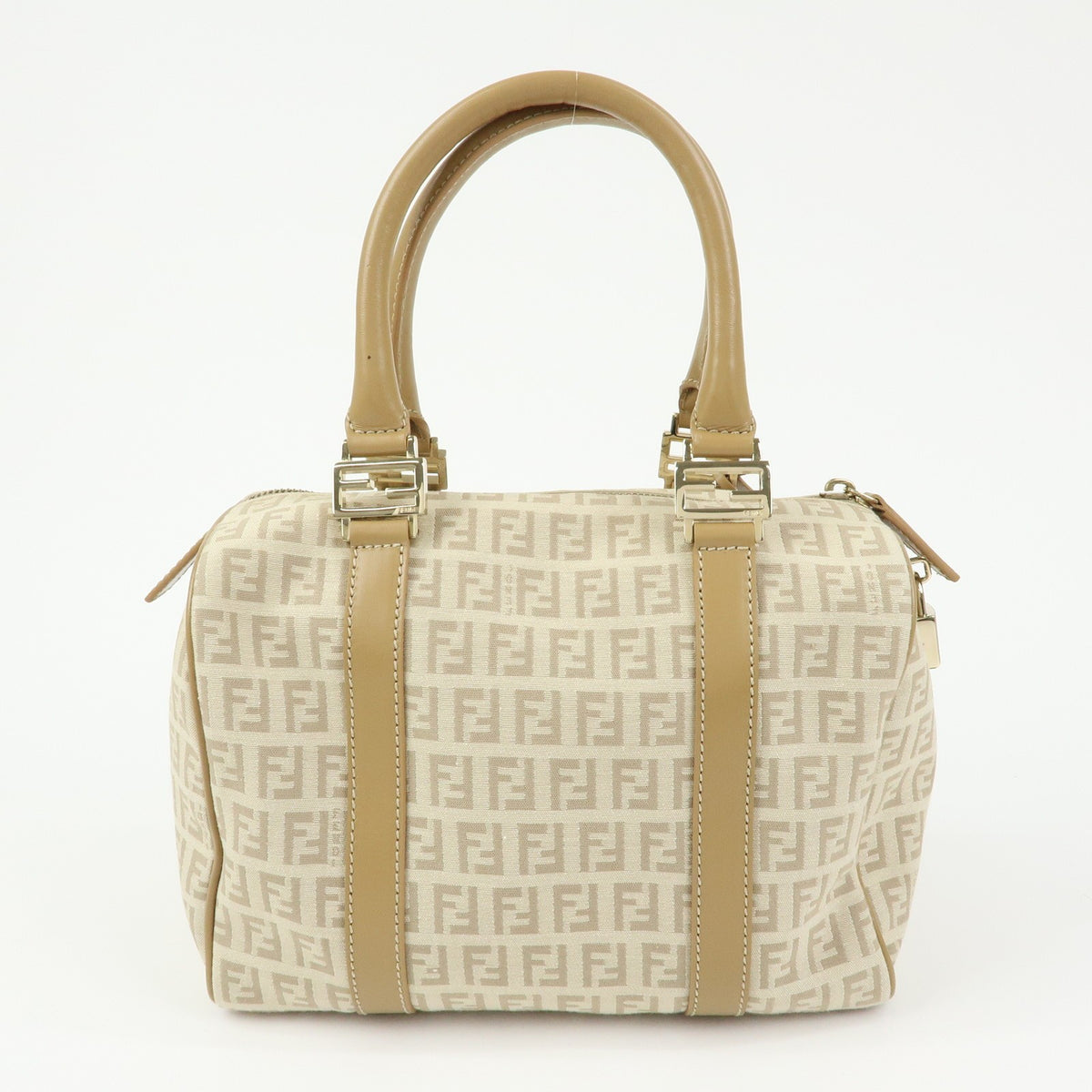 Fendi Boston Zucchino Coated Canvas Beige Canvas Handbag (Pre-Owned)