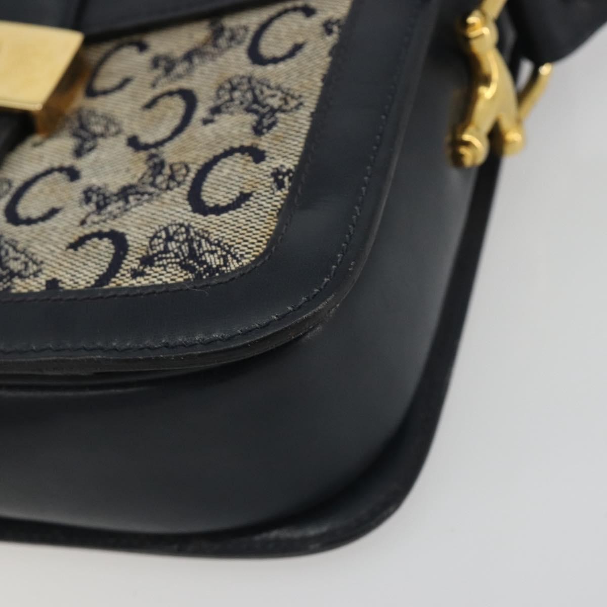 Celine Vintage Horse Carriage C Macadam Canvas And Leather Navy Canvas Shoulder Bag Bag (Pre-Owned)
