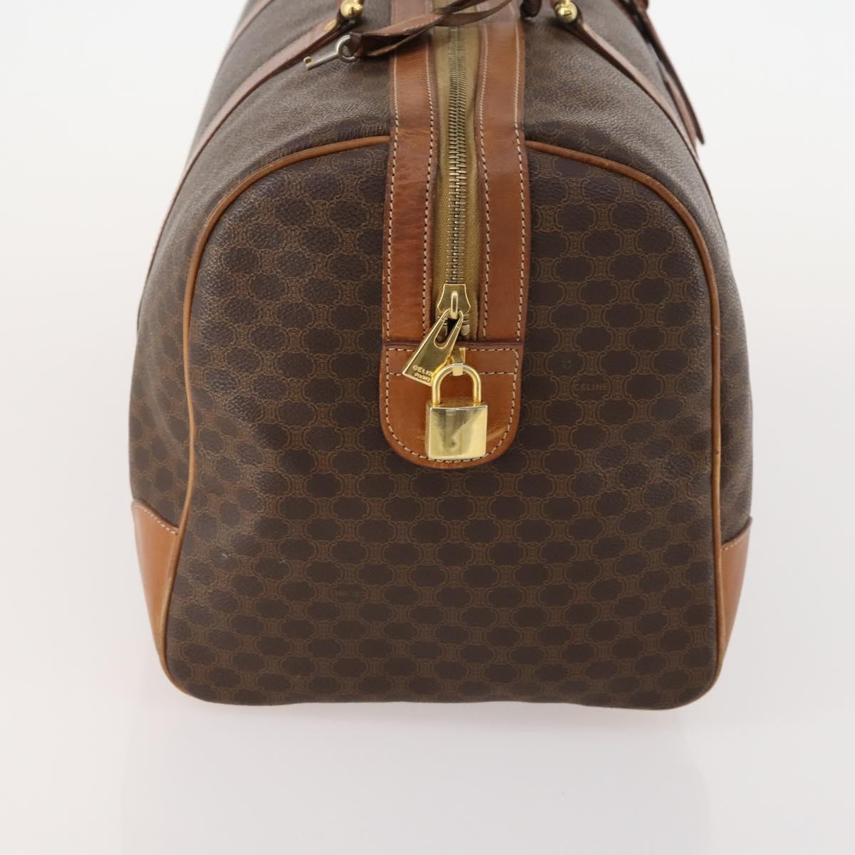 Celine Vintage Macadam Boston Canvas And Leather Brown Canvas Travel Bag Bag (Pre-Owned)