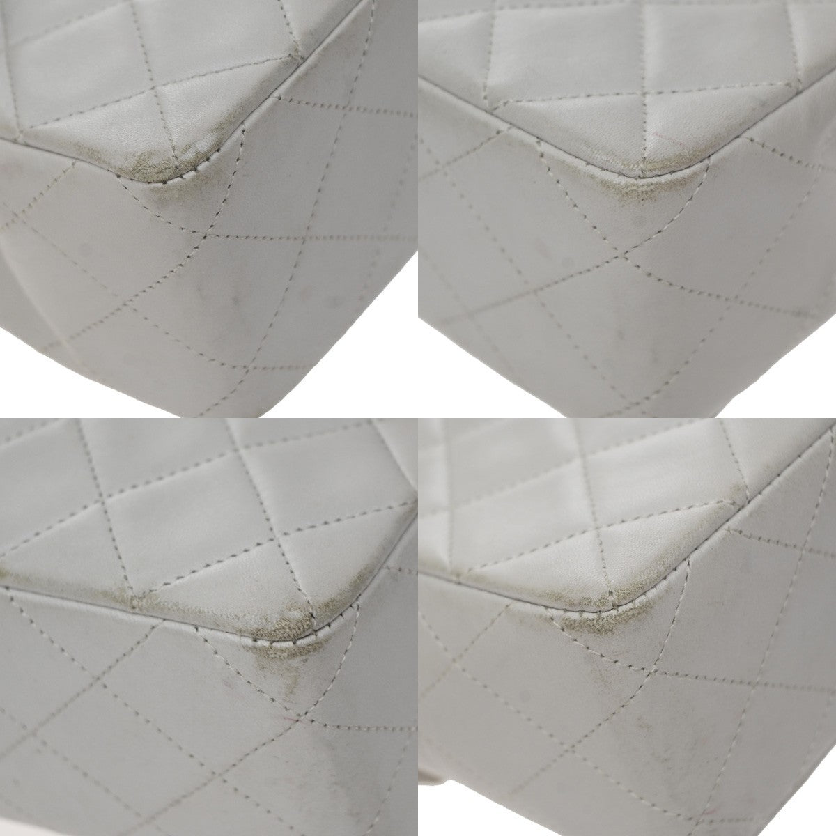 Chanel Vintage Square Classic Flap Quilted Lambskin White Leather Shoulder Bag Bag (Pre-Owned)