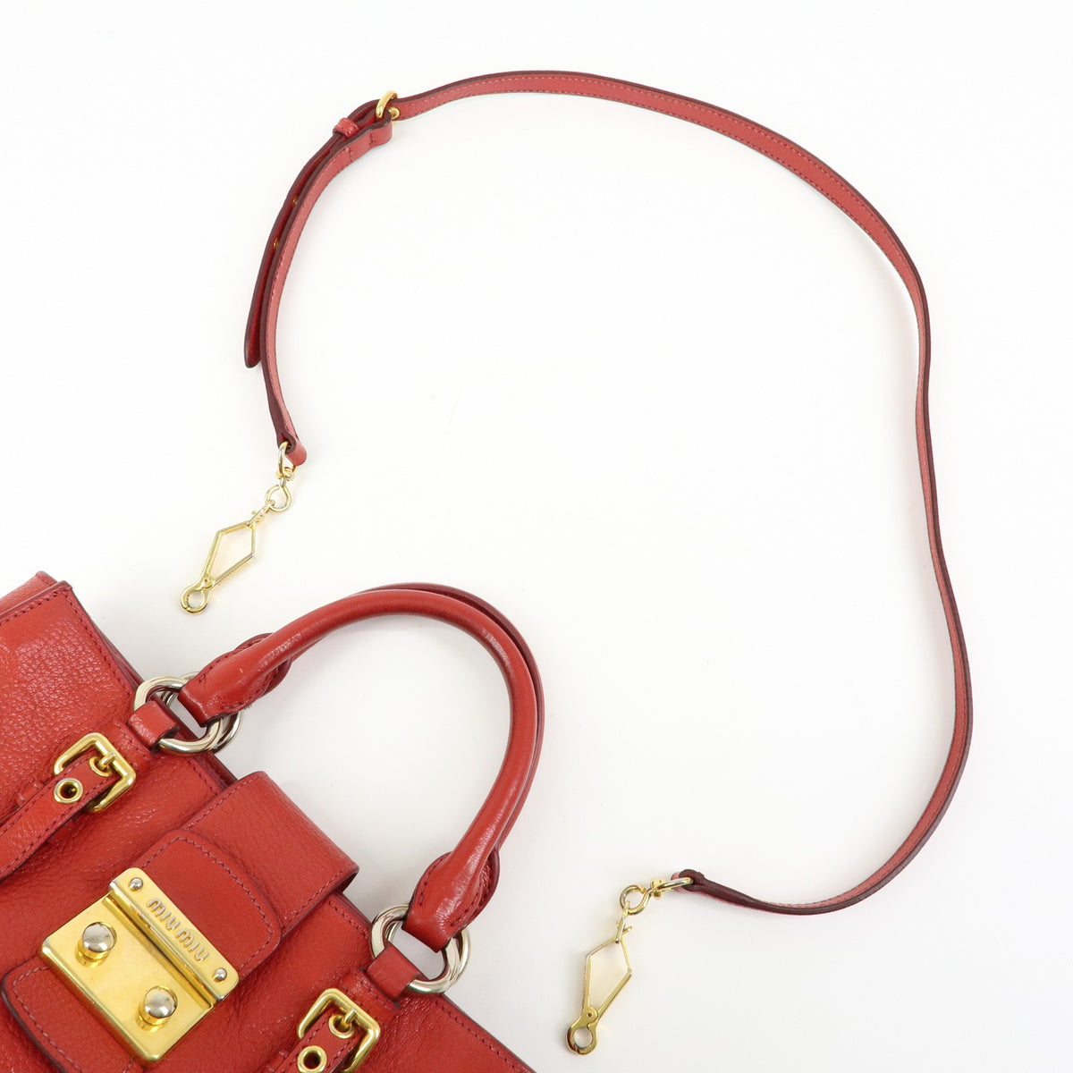 Miu Miu Madras Convertible Lock Leather Red Leather Tote Bag Bag (Pre-Owned)