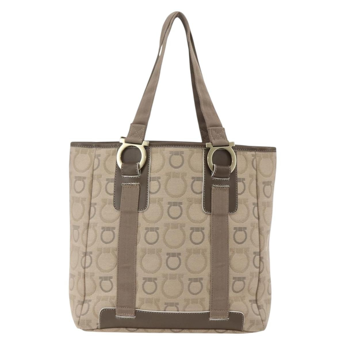 Salvatore Ferragamo Gancini Tote Gancini Canvas Beige Canvas Tote Bag Bag (Pre-Owned)
