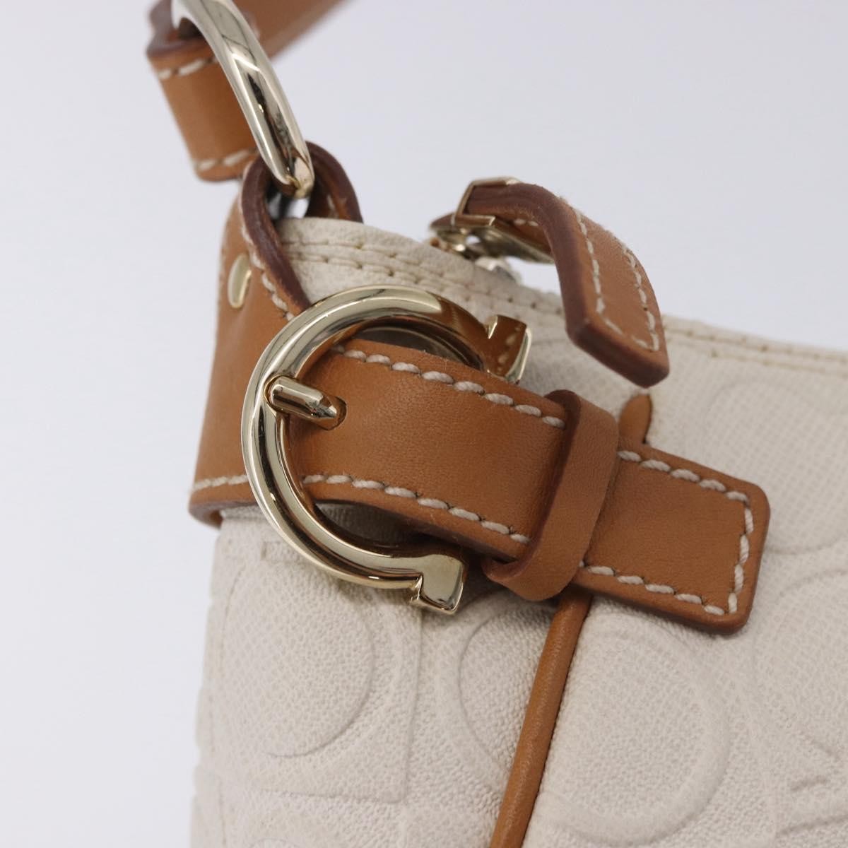 Salvatore Ferragamo Gancini Canvas And Leather White Canvas Clutche & Pouche Bag (Pre-Owned)