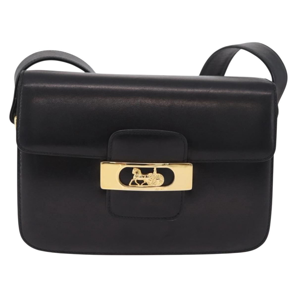 Celine Vintage Carriage Flap Leather Black Leather Handbag (Pre-Owned)