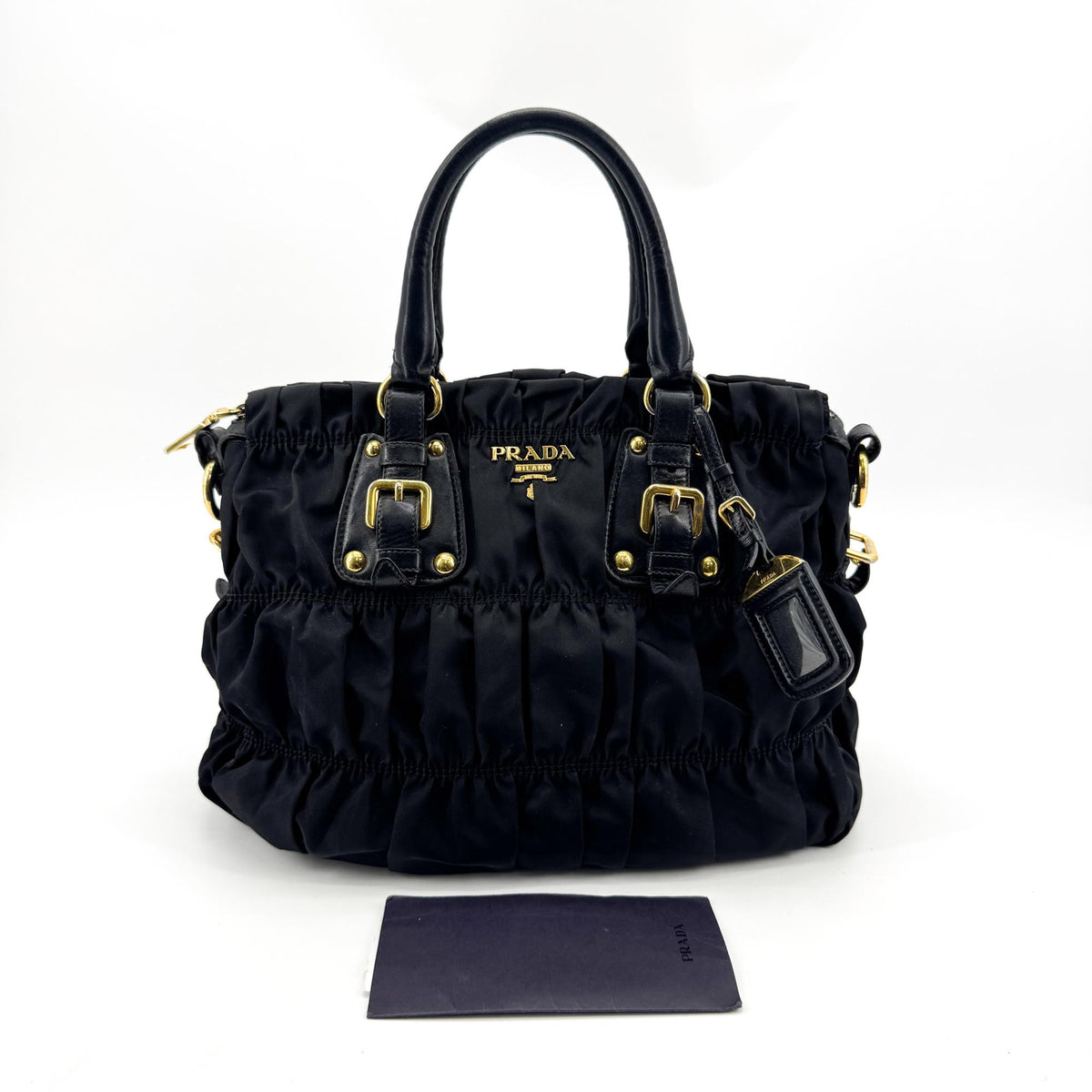 Prada Gaufre Convertible Leather And Tessuto Black Nylon Tote Bag Bag (Pre-Owned)