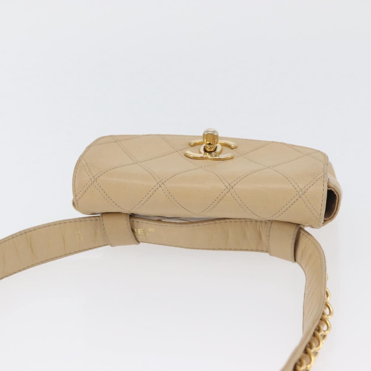 Chanel Cc Flap Belt Quilted Lambskin Beige Leather Clutche & Pouche Bag (Pre-Owned)