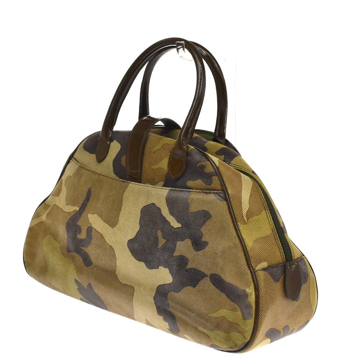 Christian Dior Vintage Saddle Bowler Camouflage Printed Pixelated Leather Khaki Canvas Handbag (Pre-Owned)