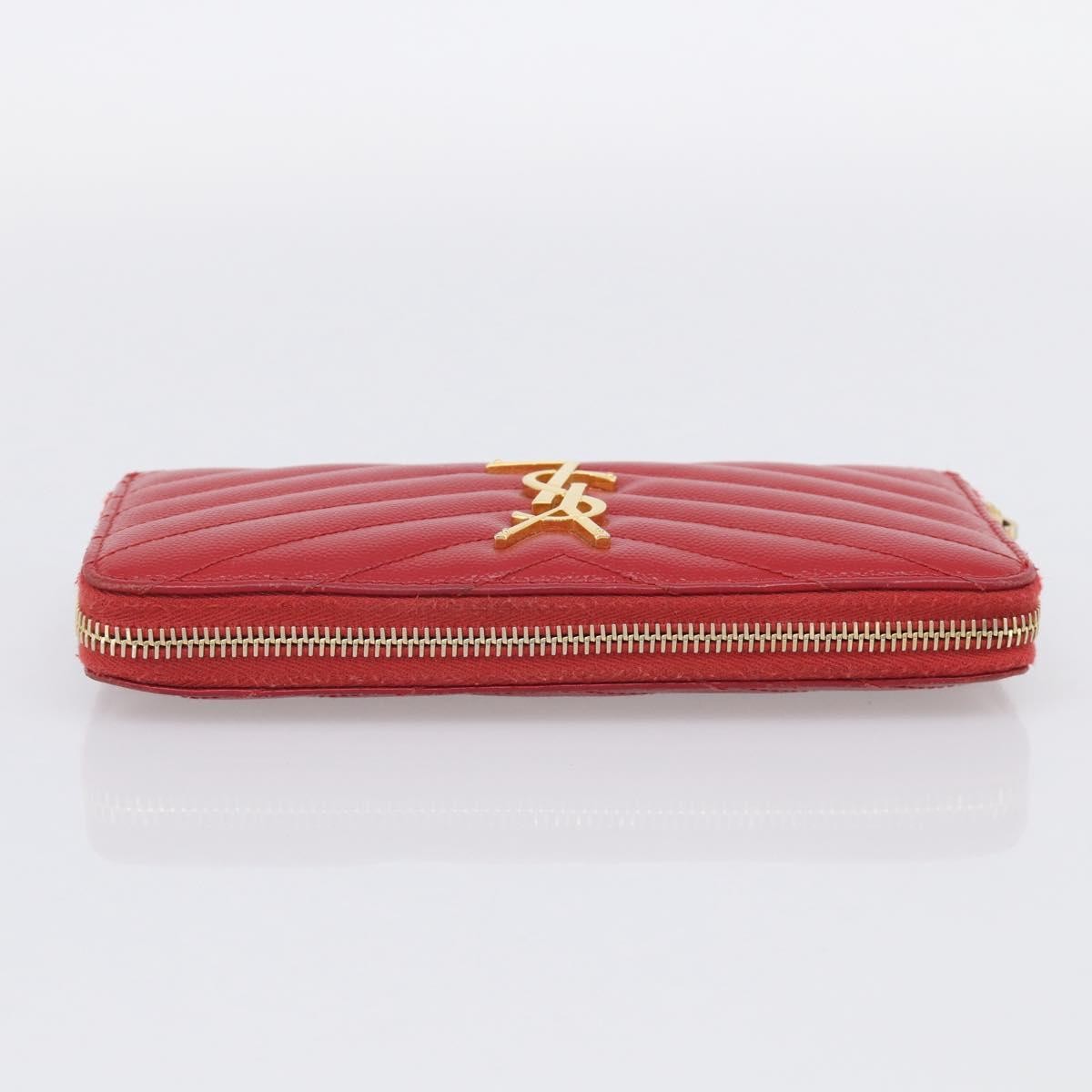 Saint Laurent Loulou Zip Around Matelasse Chevron Leather Red Leather Wallets Accessory (Pre-Owned)
