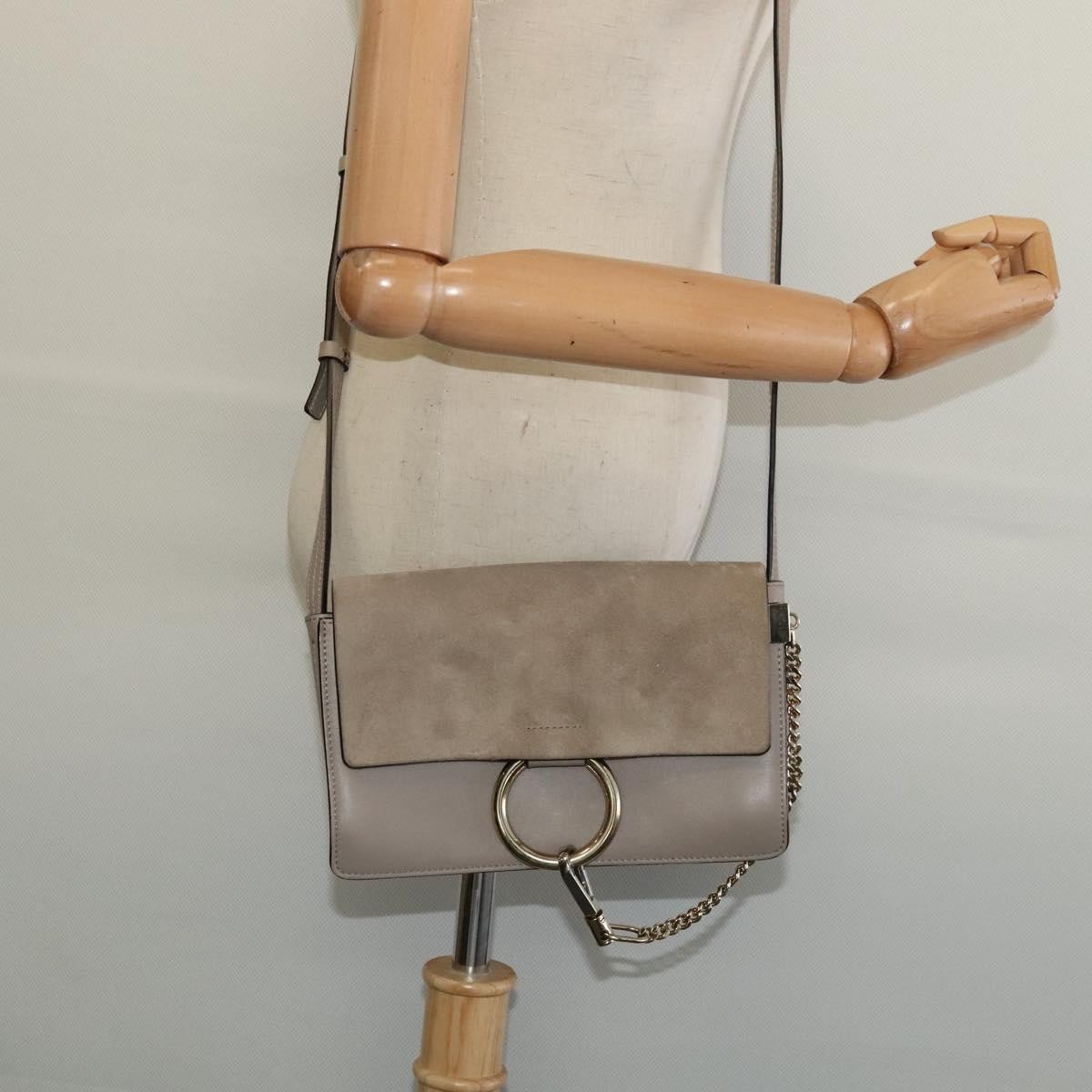 Chloe Faye Leather And Suede Gray Leather Shoulder Bag Bag (Pre-Owned)