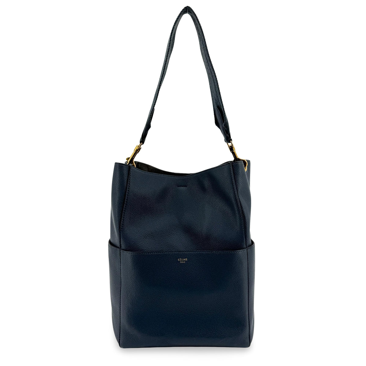 Celine Sangle Seau Calfskin Navy Leather Handbag (Pre-Owned)
