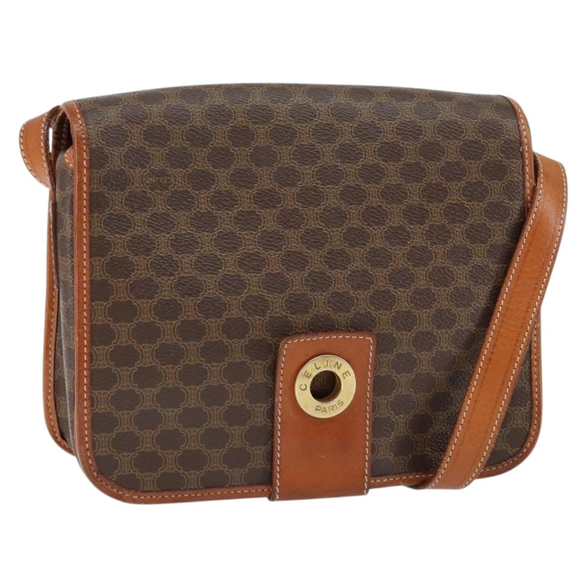 Celine Vintage Macadam Canvas And Leather Brown Canvas Shoulder Bag Bag (Pre-Owned)