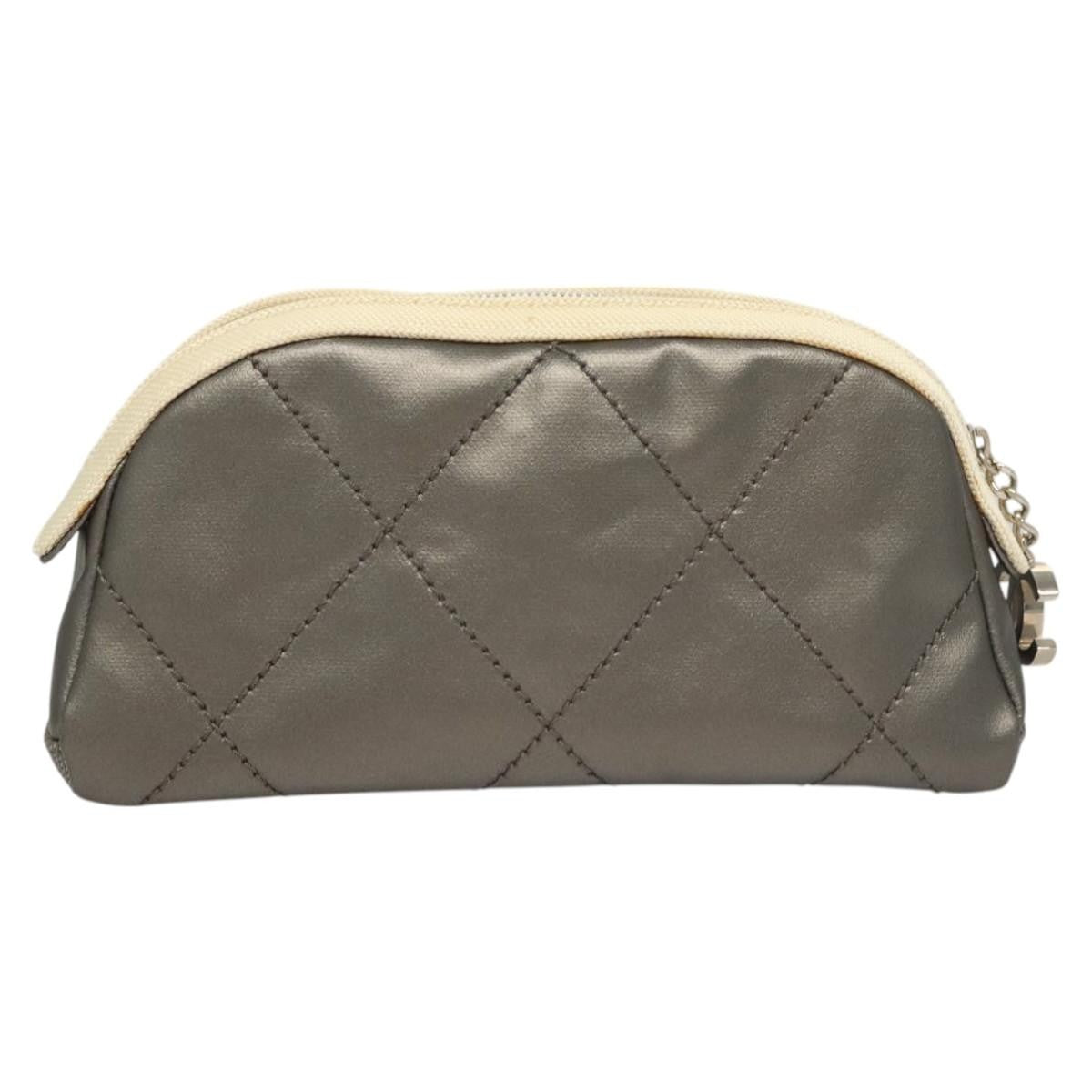 Chanel Vintage Clutch Leather Gray Leather Clutche & Pouche Bag (Pre-Owned)