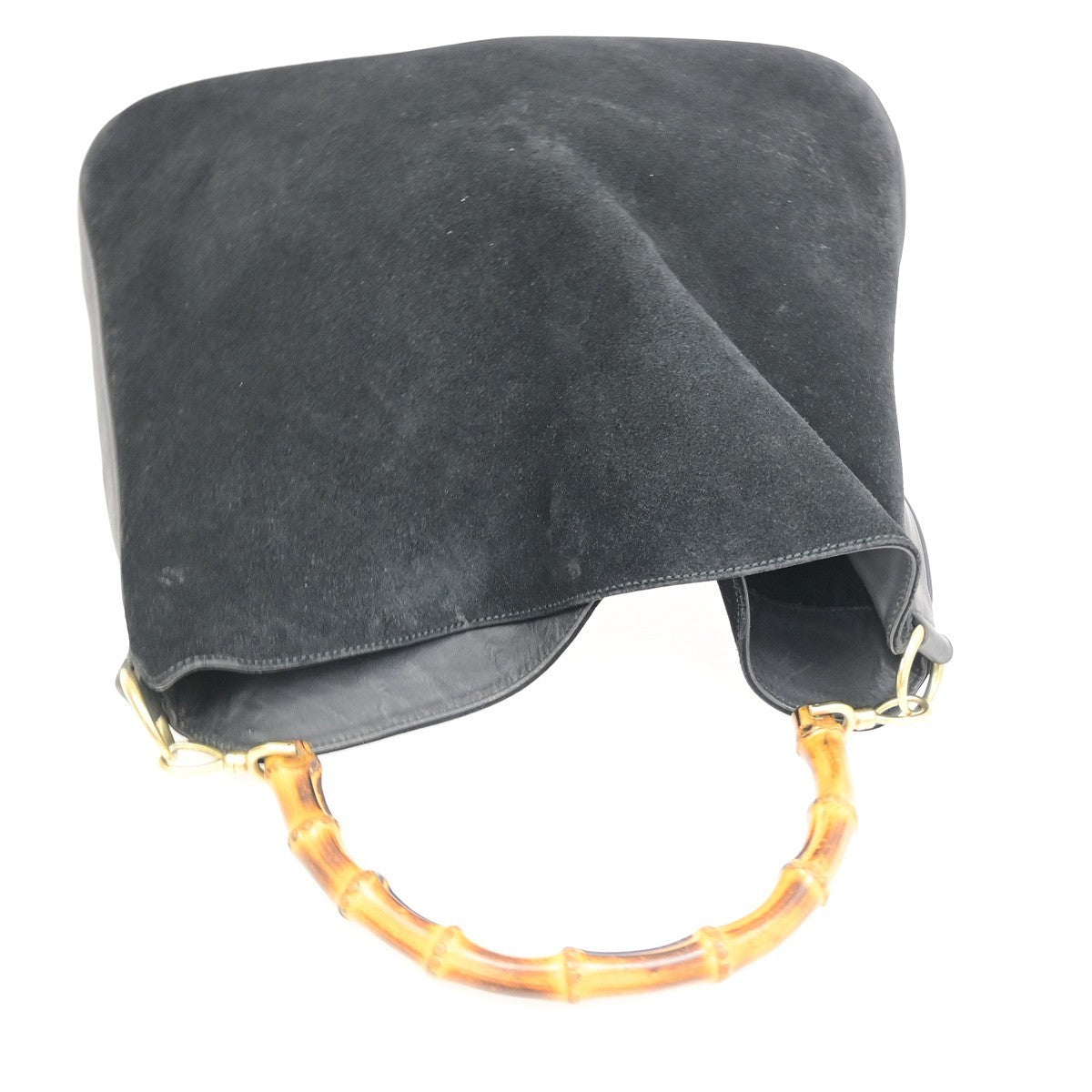 Gucci Vintage Bamboo Hobo Suede Black Suede Shoulder Bag Bag (Pre-Owned)