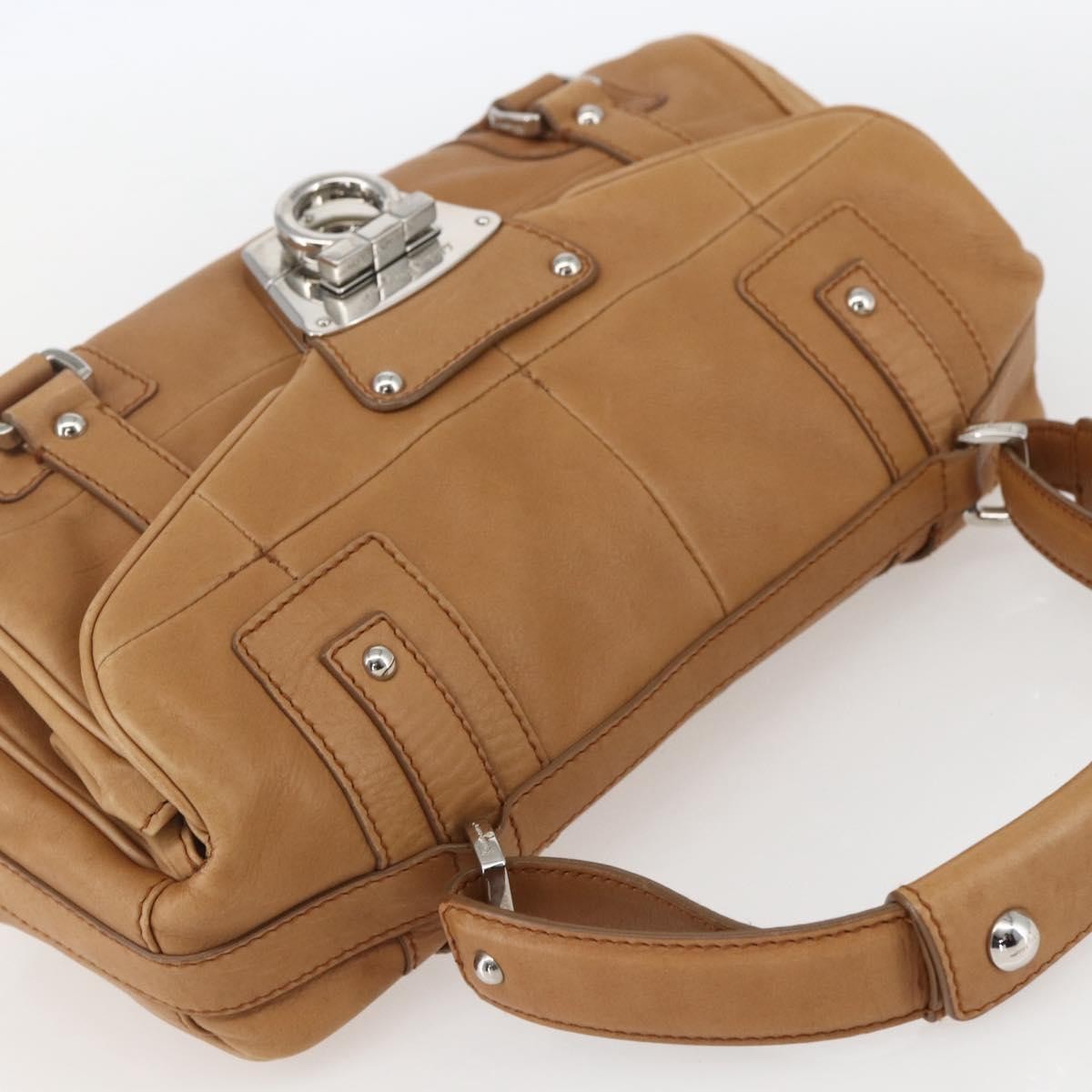 Salvatore Ferragamo Gancini Leather Brown Leather Shoulder Bag Bag (Pre-Owned)