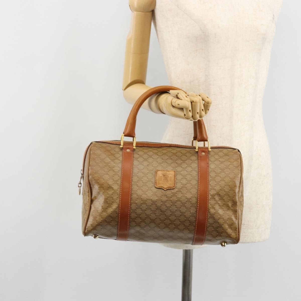Celine Vintage Macadam Canvas And Leather Beige Canvas Handbag (Pre-Owned)
