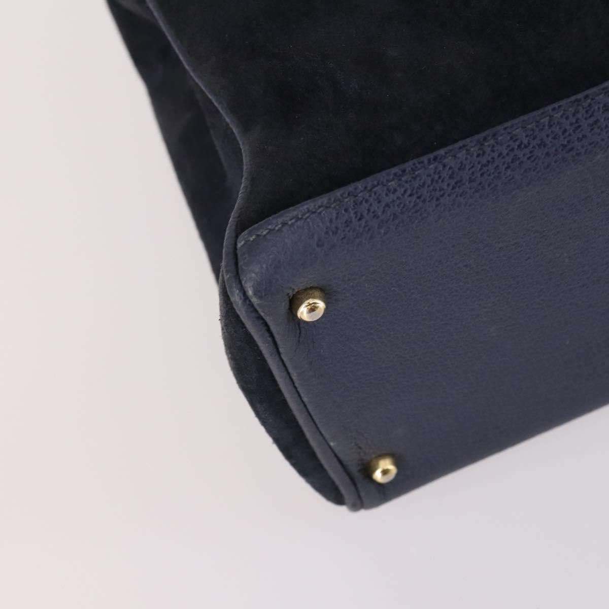 Gucci Vintage Bamboo Handle Suede Navy Suede Handbag (Pre-Owned)