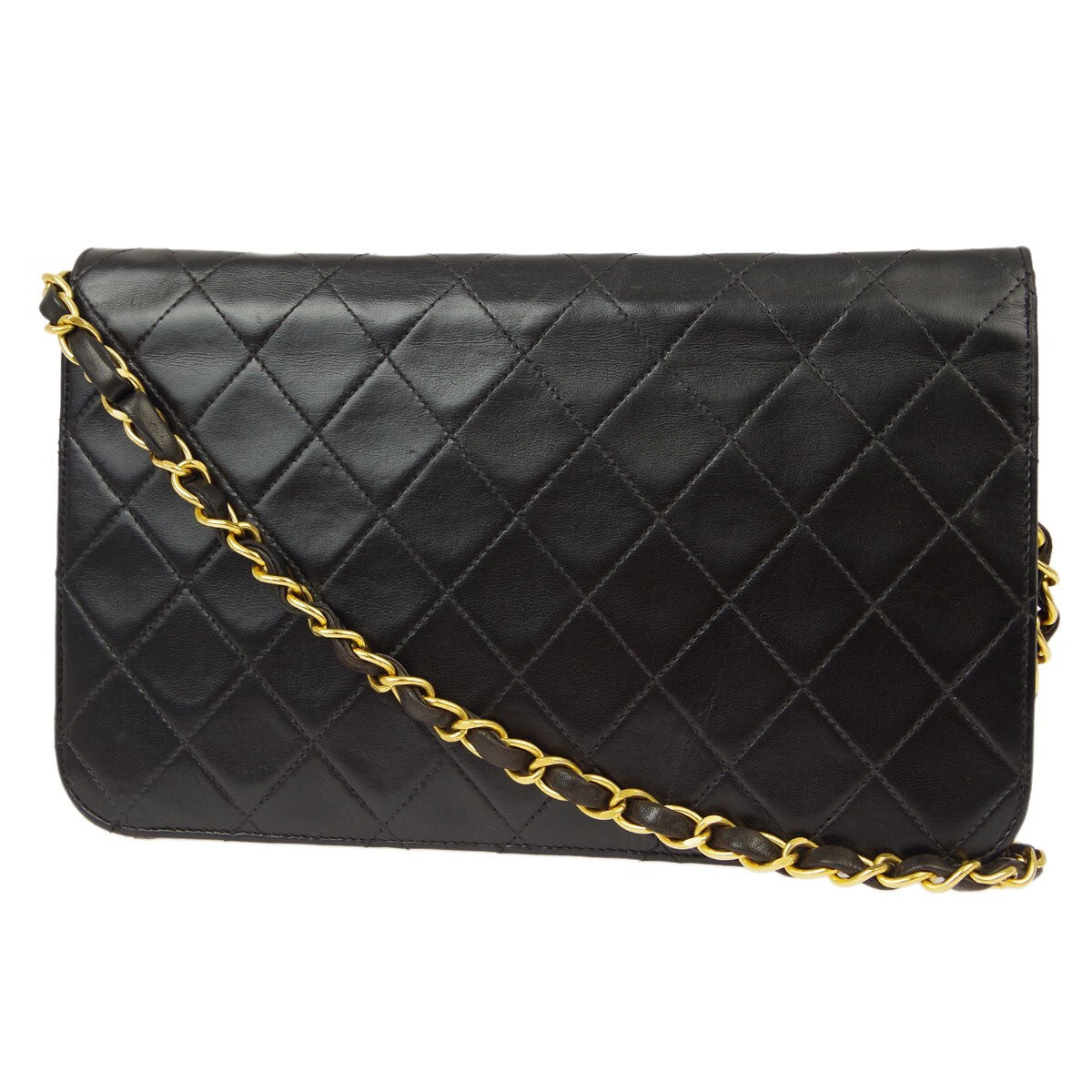 Chanel Vintage Classic Single Flap Quilted Lambskin Black Leather Shoulder Bag Bag (Pre-Owned)