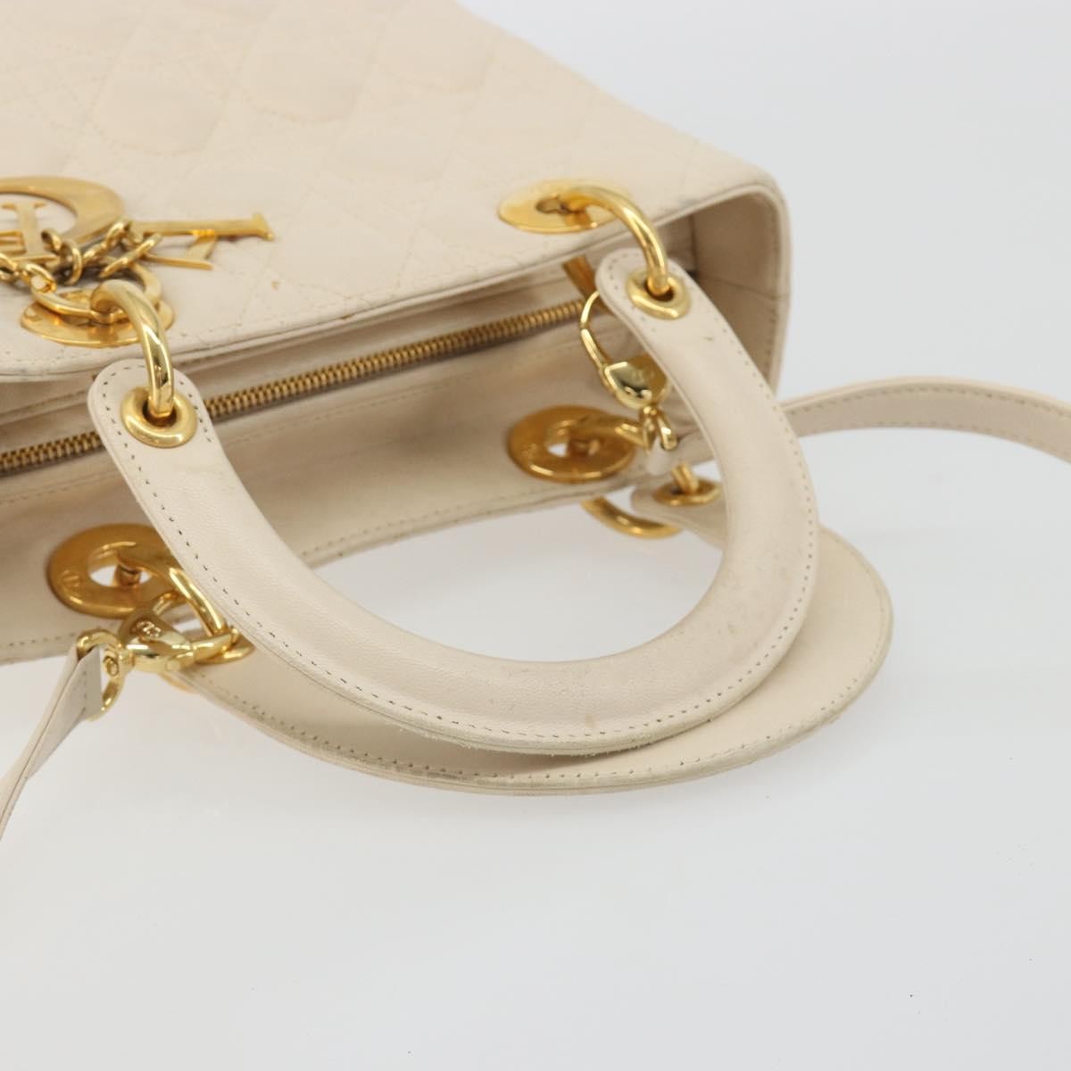 Christian Dior Lady Dior Cannage Quilt Lambskin White Leather Handbag (Pre-Owned)