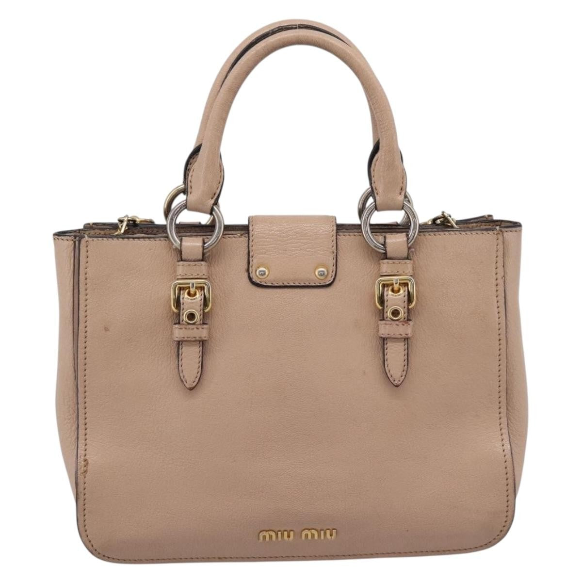 Miu Miu Madras Convertible Lock Leather Beige Leather Tote Bag Bag (Pre-Owned)