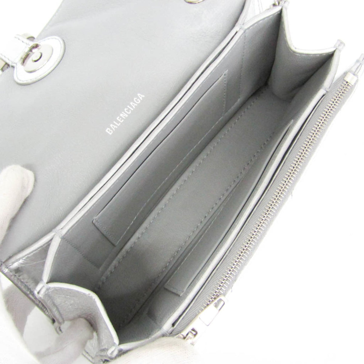 Balenciaga Crush Chain Flap Leather Silver Leather Handbag (Pre-Owned)