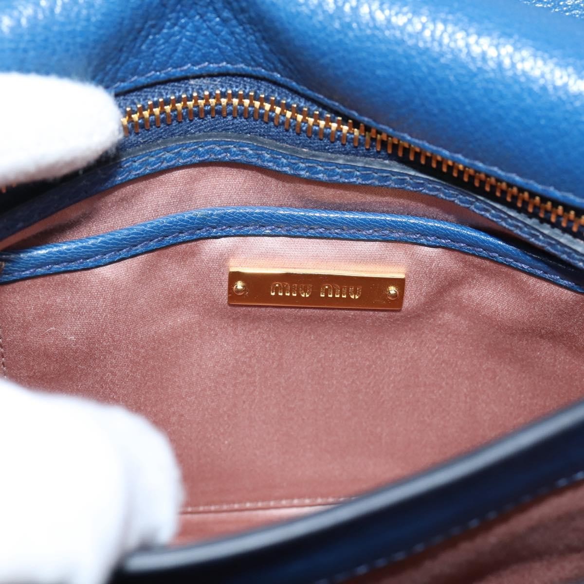 Miu Miu Madras Top Handle Leather Navy Leather Handbag (Pre-Owned)
