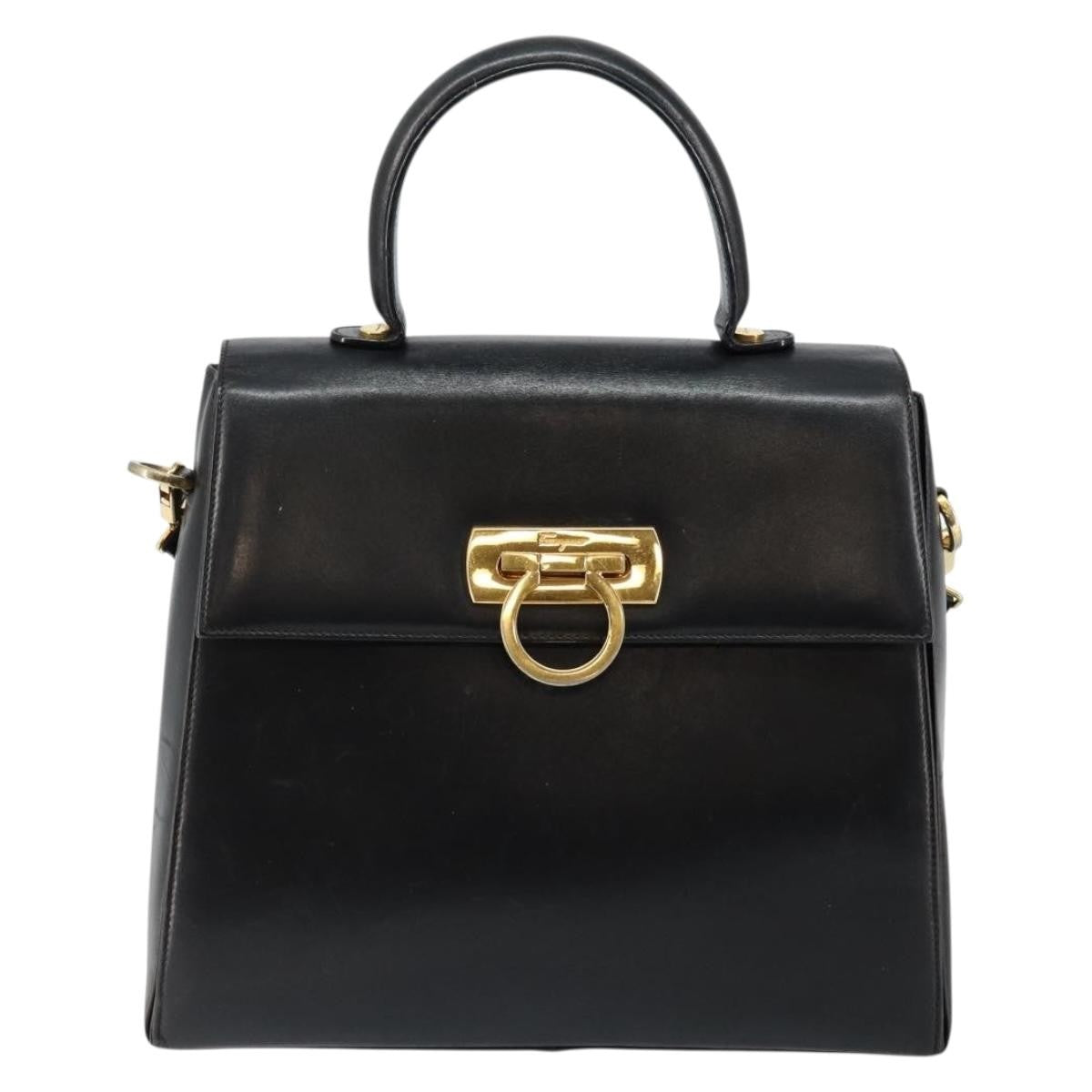Salvatore Ferragamo Gancini Convertible Top Handle Leather Black Leather Handbag (Pre-Owned)