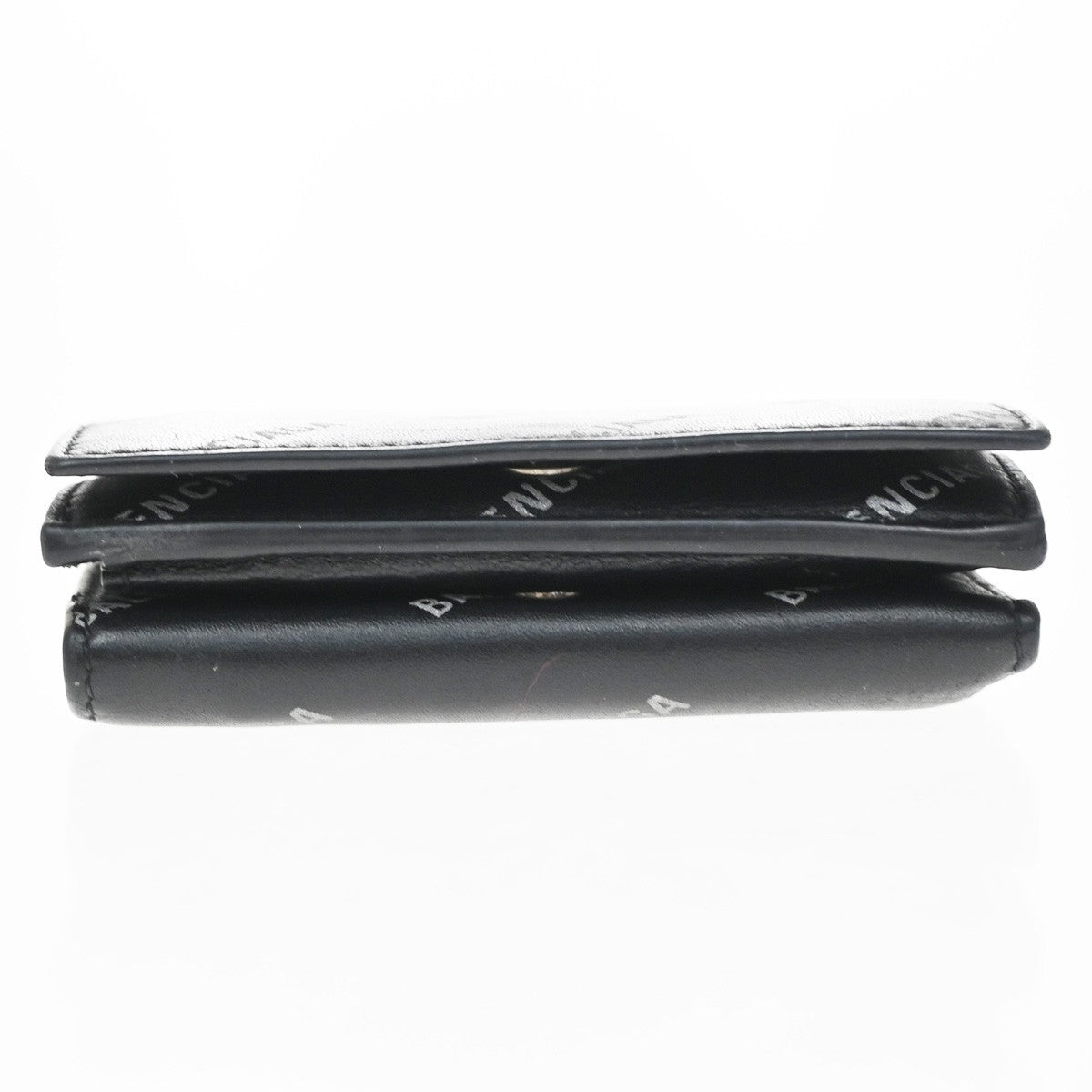 Balenciaga Logo Trifold Wallet Leather Black Leather Clutche & Pouche Bag (Pre-Owned)